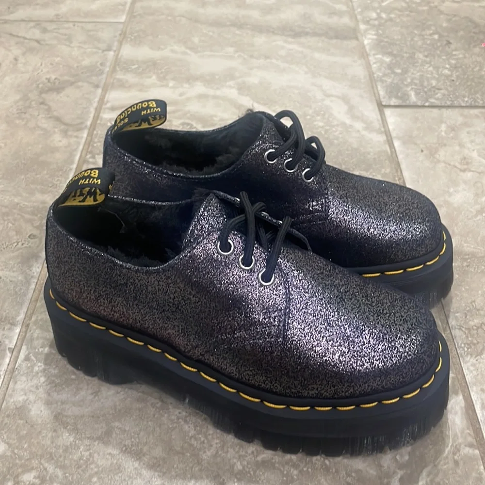 Dr Martens Women's  1461 Faux Fur-lined Metallic Leather Platform Shoes Size 6